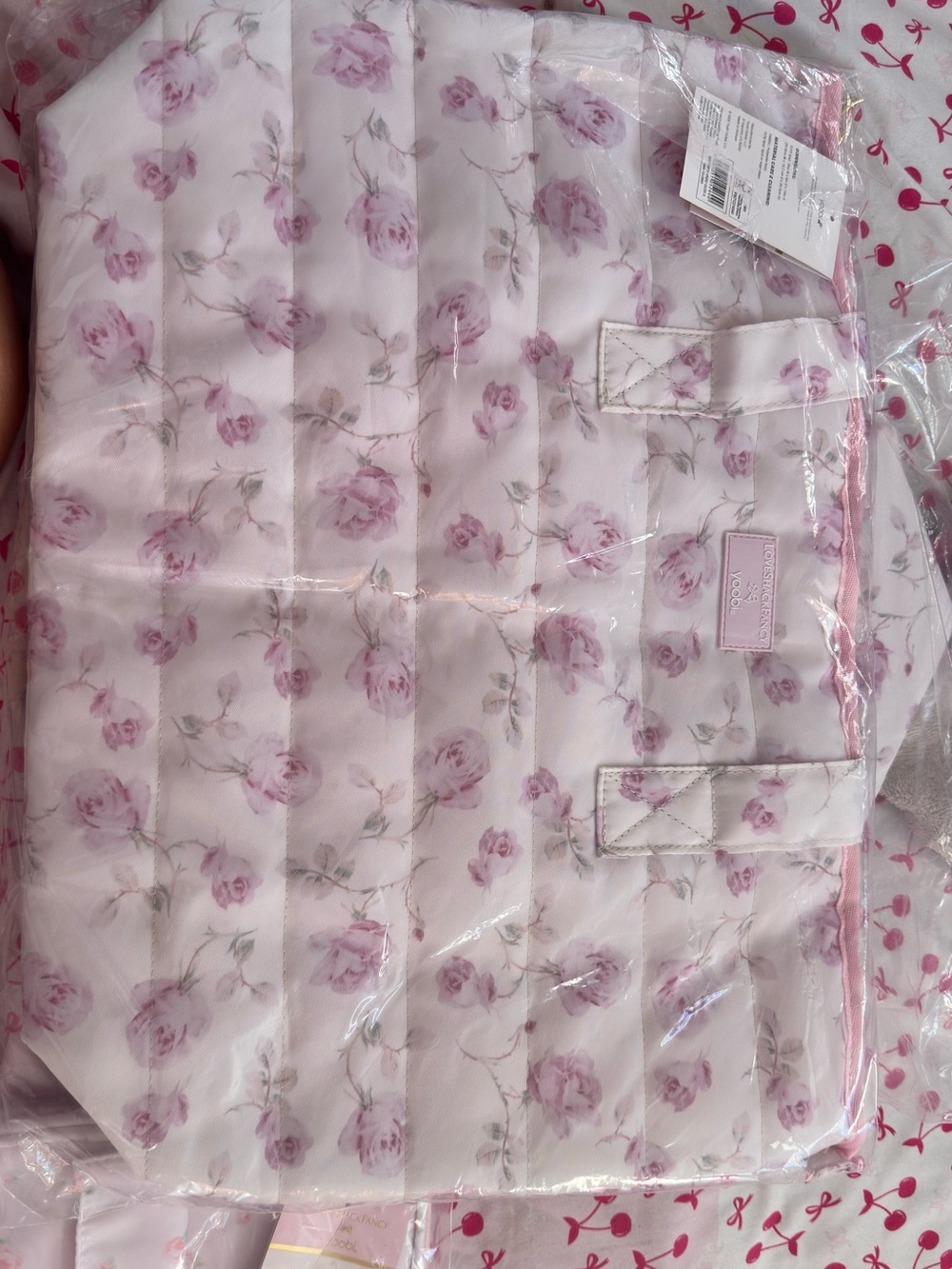 Floral Quilted Tote Bag - Pink Rose